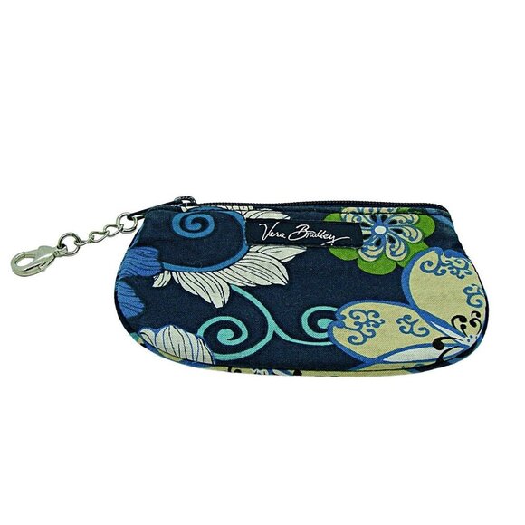 Vera Bradley Small Zip ID Case Wallet Blue Floral Cotton Key Holder Pocket Size - Picture 2 of 10